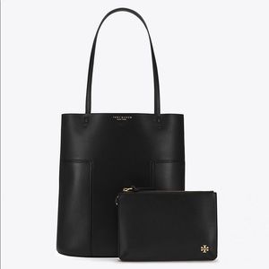 Tory Burch Block T Medium Black Tote & Wristlet